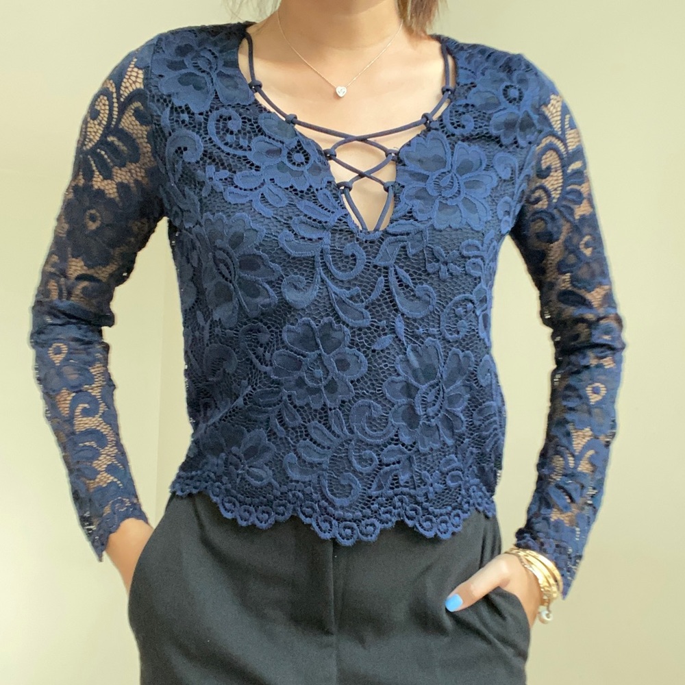 Lace Long Sleeve Top Forever 21 Blue